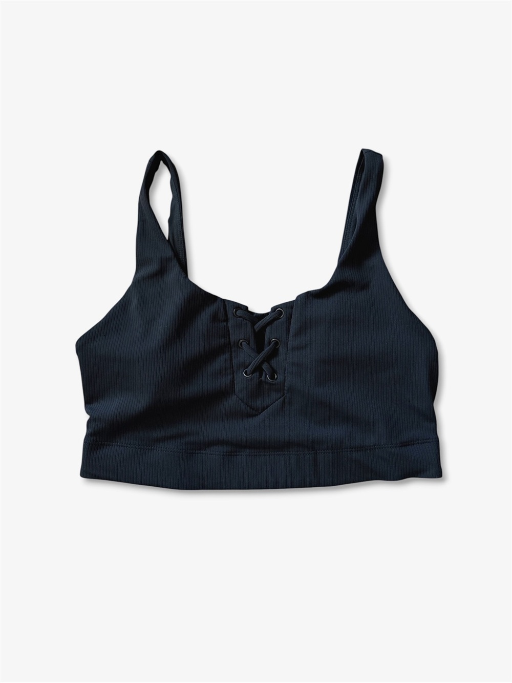 JoyLab Black Ribbed Lace Up Sports Bra Crop Tank Balletcore Athleisure Size M